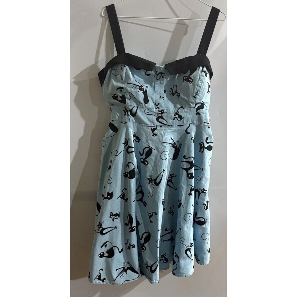 Eva Rose Blue/Black Cat Print Sweetheart Spaghetti Strap Fit & Flare Dress XXL